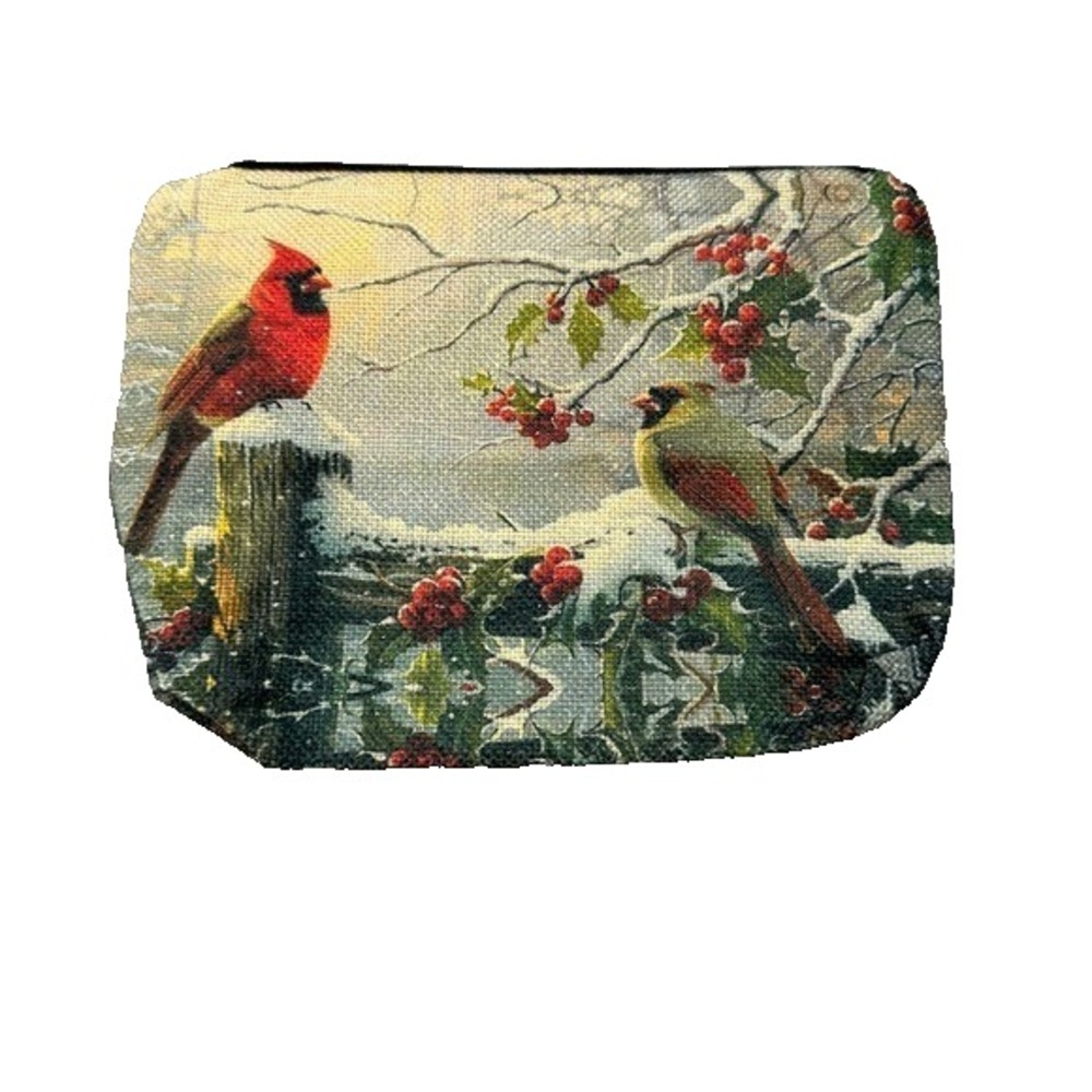 NEW Zipper Pouch Bag makeup first aid‎ etc birds winter cardinals